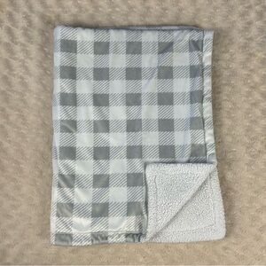 HB Hudson Baby Gray White Plaid Blanket Sherpa Gingham Check Lovey Style 59117